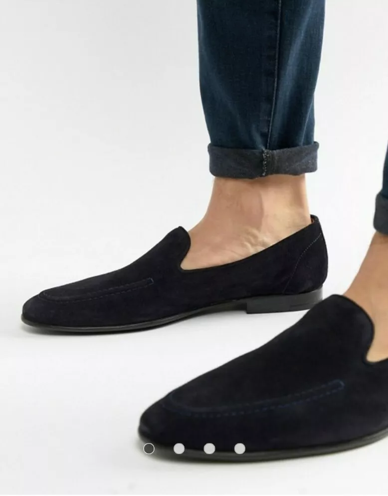 KURT GEIGER LONDON PALERMO NAVY SUEDE SLIP ON LOAFERS UK 12 EU 46