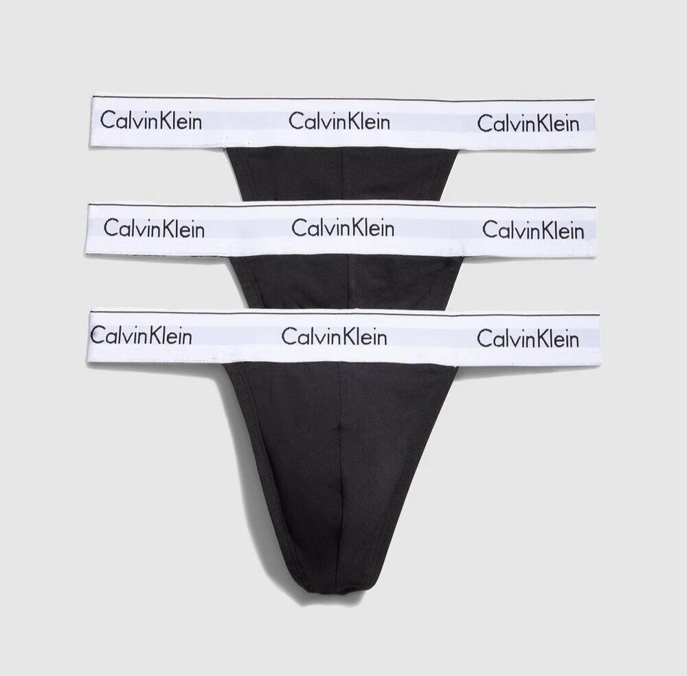 Calvin Klein Men’s MODERN COTTON THONG T-Back 3 Pack Stretchy Black Medium  NWT