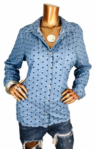 J.Jill L Top neu mit Etikett $ 99 blau lang Ärmel Knopfleiste Hemd Kragen weich leicht Wgt Denim