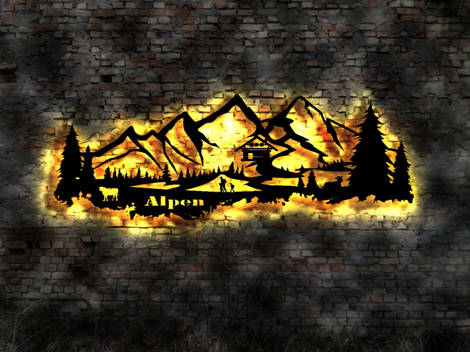 MMV 3D LED Deko Alpen Gebirge Wandtattoo Skyline Wandsticker Aufkleber Buch Reise