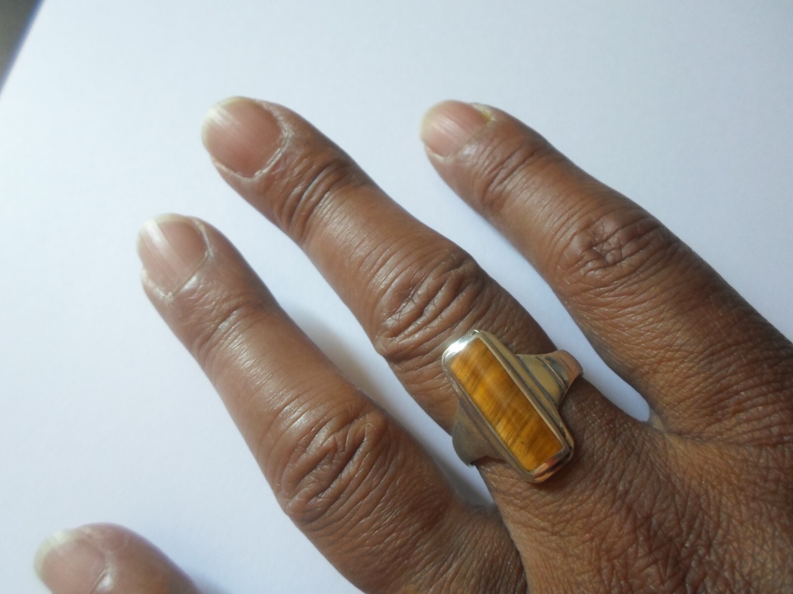 solid silver ring, tiger eye rectangle, size 60 - image 1