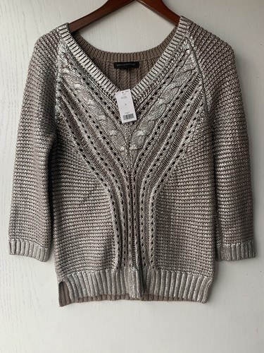 FOIL SHIMMER CABLE SWEATER. SIZE 