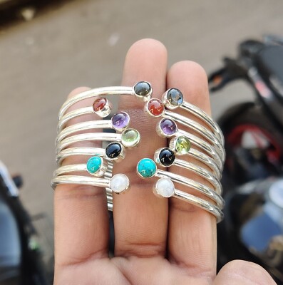 Multi Gemstone 7 Bangles Set 925 Sterling Silver Handmade Alternative Set PG736