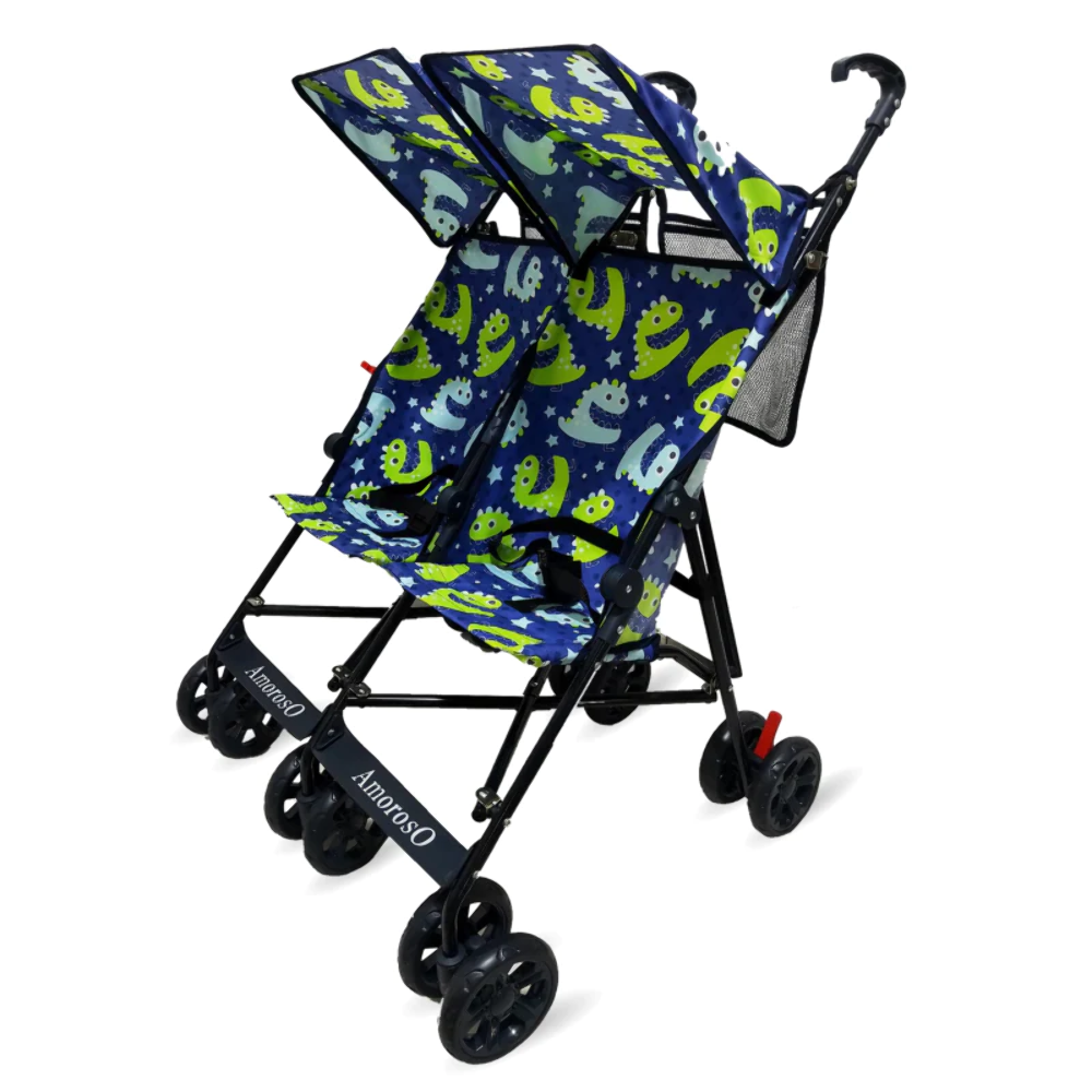 Amoroso® Side by Side Double Stroller For Twins- Blue Umbrella