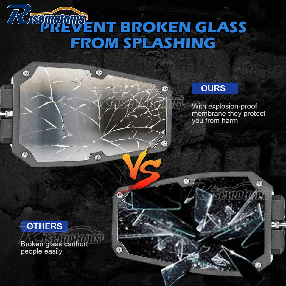 UTV 1.75"-2" Rear View Side Mirrors Kit with LED Rock Light For Polaris RZR XP - Image 3 of 4