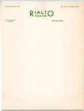 Rialto Theatre Letterhead Stationary c1912-19* Dayton, OH Scarce