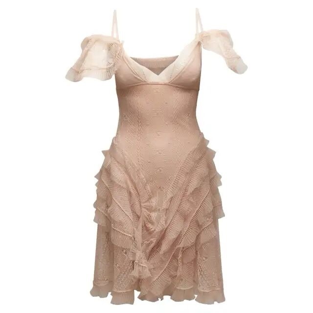 ALEXANDER McQUEEN Vintage Frill Mini Dress Silk Pink Flowy