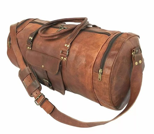 Bolso de Viaje para Hombre Real Vintage Cuero Lona Equipaje Gimnasio Deporte Bolso para Pasar la Noche - Imagen 10 de 13