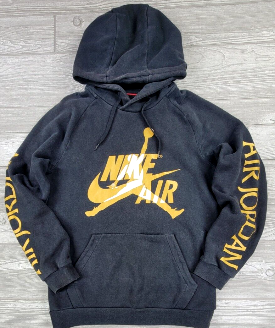 Air Jordan Hoodie Men S Black Gold Jumpman Logo NIKE Spell Out Basketbal  BV6010