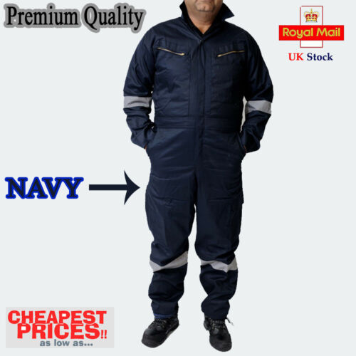Men Unisex Hi Viz Reflective Zip Coverall Overalls Boiler Suit Safety Heavy Work - Picture 11 of 21
