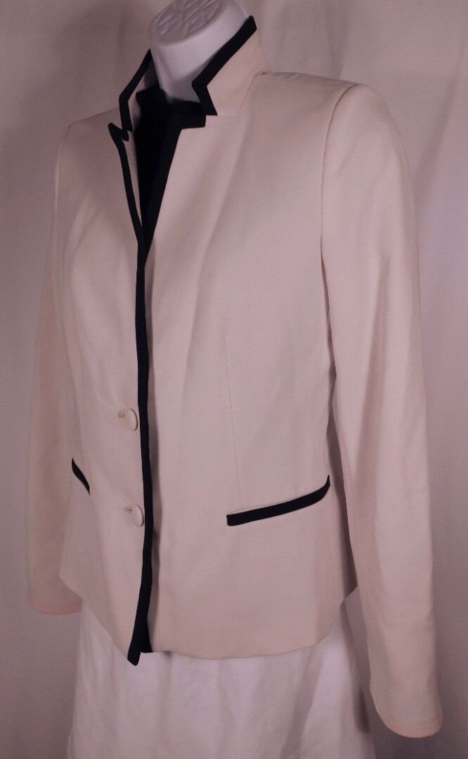 MAX MARA Women's Ivory W Navy & Blush Trim 2 Button Blazer