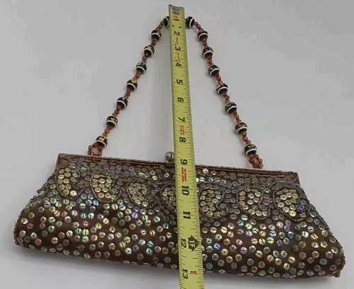 Sequin Clutch w Beaded Handle Handbag Purse Sparkle Party Holidays Casual - Picture 11 of 11