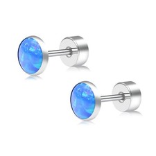 ZDE Titanium Flatback Earrings for Women Opal Blue Pacific Stud Earrings Flat...