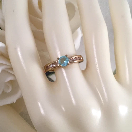Vintage Jewellery Gold Ring Aquamarine White Sapphires Antique Deco Jewelry L