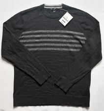 New Men’s Smartwool Charcoal Striped Merino Wool Crew Neck Sweater L Large NWT