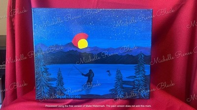 Painting-titled ''Nocturnal Trout-Squatch'', 11x14 acrylic canvas, original