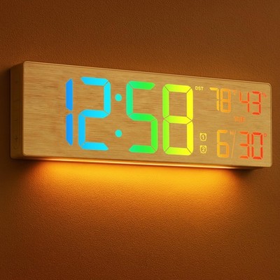 2026 Upgrade 18.5 Inch Large Digital Wall Clock Remote LED Bamboo 1 PCS