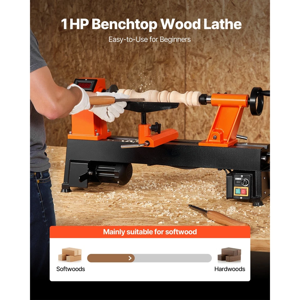 Woodworking Lathe 1 HP 12 x 18 in Benchtop Wood Lathe Variable Speed 0-3800 RPM - Image 2 of 4