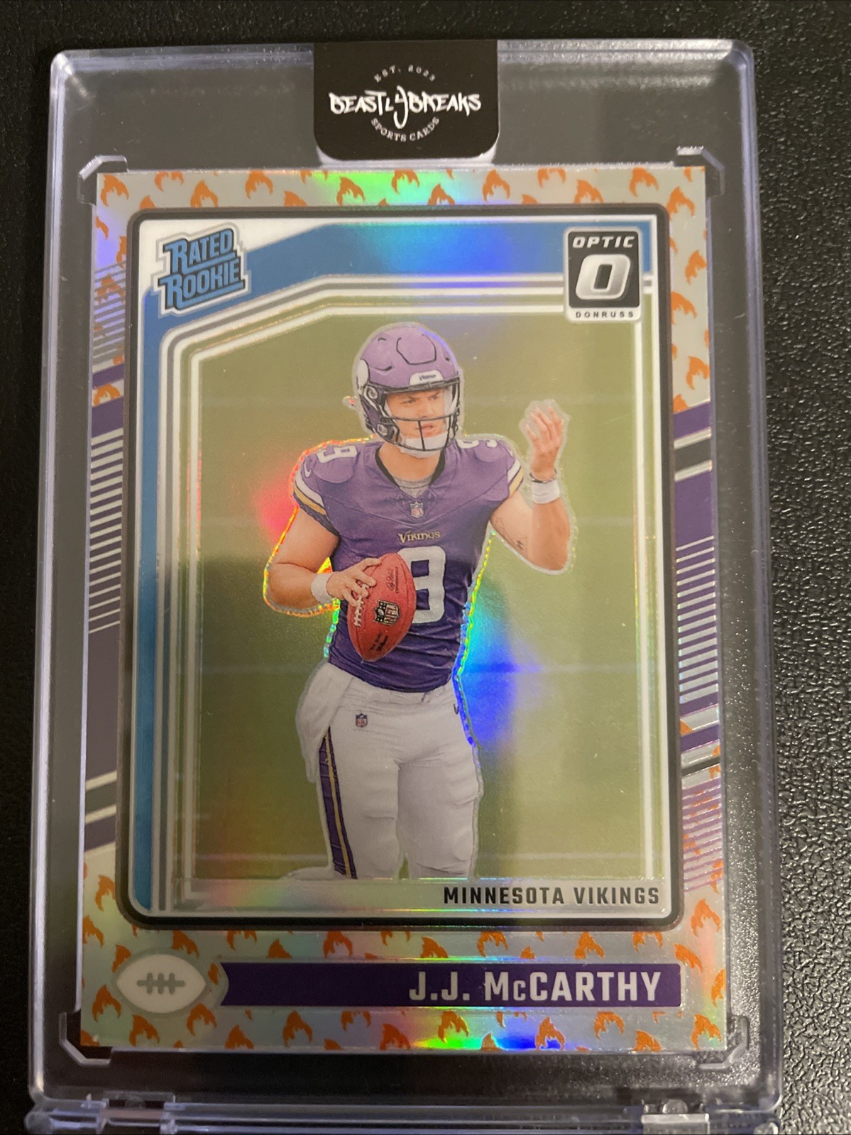 2024 Panini Donruss Optic - Rated Rookie J.J. McCarthy #235 Fire Prizm (RC)