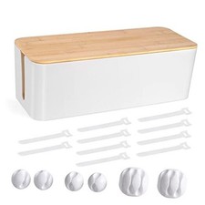 Cable Management Box - Wooden Style Cord Organizer Box to Hide Wires Large