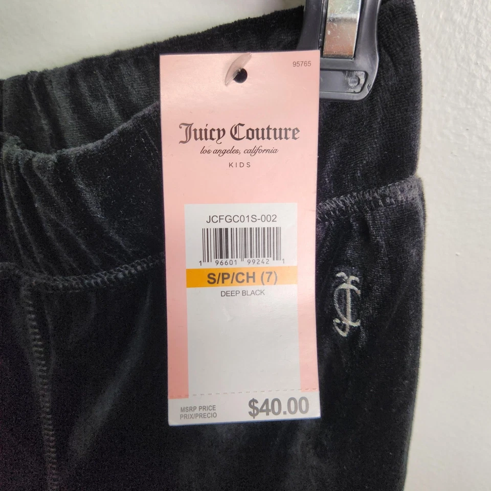 Pantalones Juicy Couture Niños Niñas Talla 7 Negro Terciopelo Acampanado Bolsillos Logo Nuevas Etiquetas Foto 3 de 4