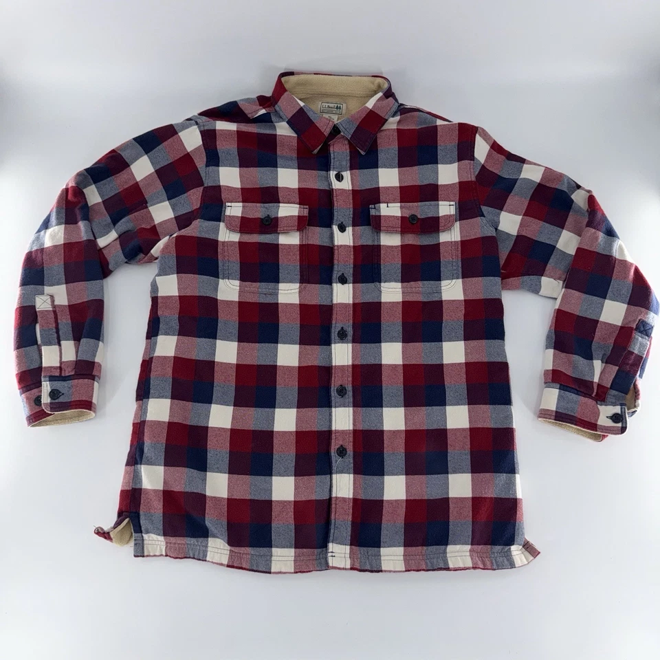 Camisa de franela forrada de lana L.L.Bean para hombre grande roja azul a cuadros forrada de peso pesado Foto 2 de 4