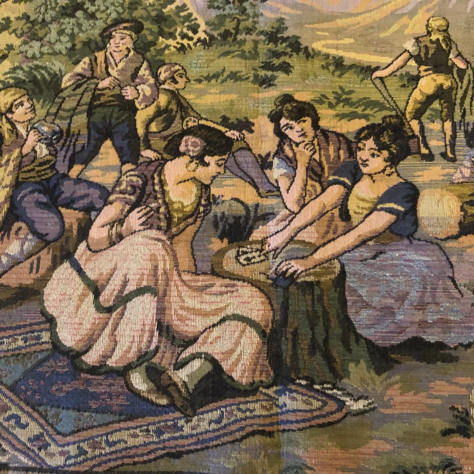 Vintage Tapisserie Murale - France - Scène de jeux bucolique  -  48 x 48 cm - Photo 2/4