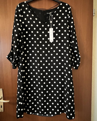 Esprit Damen A-Linien-Kleid 38 schwarz-weiß gepunktet 3/4 Ärmel