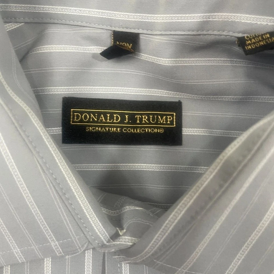 Donald Trump Signature Collection 16 34/35 French Cuff Pockets Gray white Stripe - Image 3 of 4