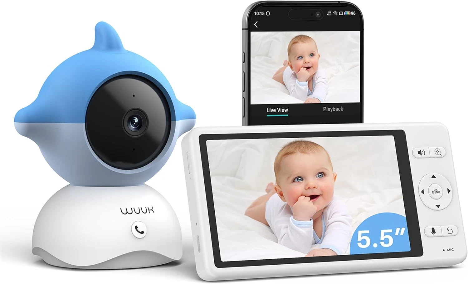 Baby 2K Video Baby Monitor, 5.5'' Baby Monitor with 360 PTZ Color Display with 1