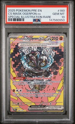 2025 POKEMON PRE EN-PRISMATIC EVOLUTIONS #160 CORNERSTONE MASK OGERPON EX PSA 10