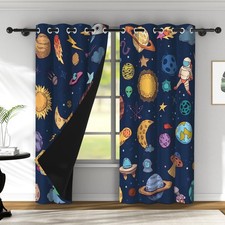 Star Galaxy Space Planets Room Curtains Rocket Navy Spaceman Blinds Window Tr...
