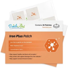 Iron Plus by Patch Aid 30 Day Supply Immune Function Vitamins A & C