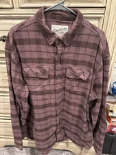 Duck Camp Premium Outdoor Long Sleeve Button Down Flannel Maroon & Brown Mens 2X