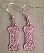 WHITE BONES ON BONES EARRINGS - Enamel with Sterling Silver Ear Wires - DOG PET