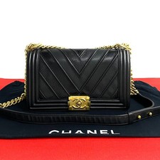 Chanel Boy Chanel Leather 2Way Shoulder Bag Women Black One Size