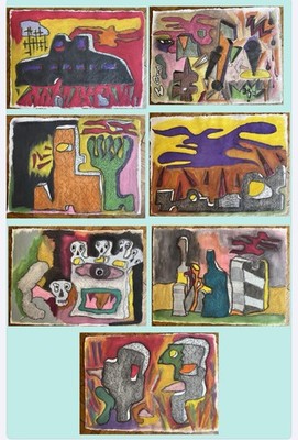 Sammlung abstrakter surrealistischer Werke - Basquiat / Guston Stil - Forschungsbedarf