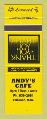 Matchbook Cover - Andy's Cafe Erickson MB