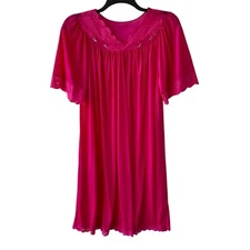 Shadowline Size L Gown Red Modest Mid Length Nylon Vintage Made In USA