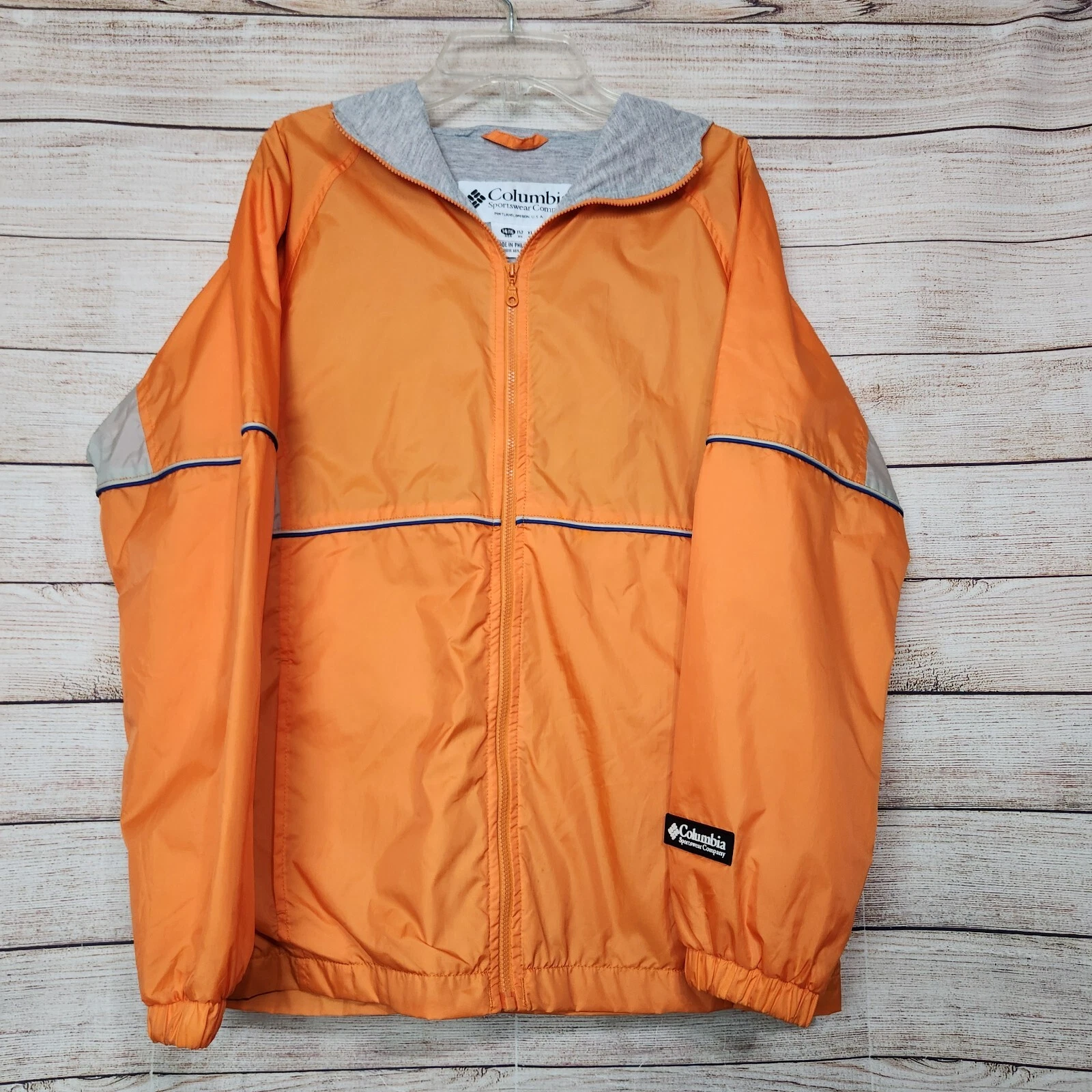 Columbia Windbreaker Men's 14/16 Orange Full Zip Nylon Lined Outdoor Hooded