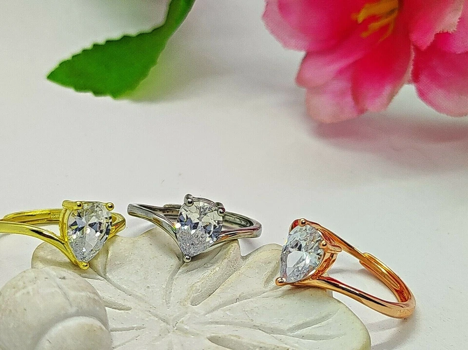 Anello Donna SOLITARIO in Argento 925 pietra gocciA zircone TIARA ORO BIANCO - Immagine 3 di 4