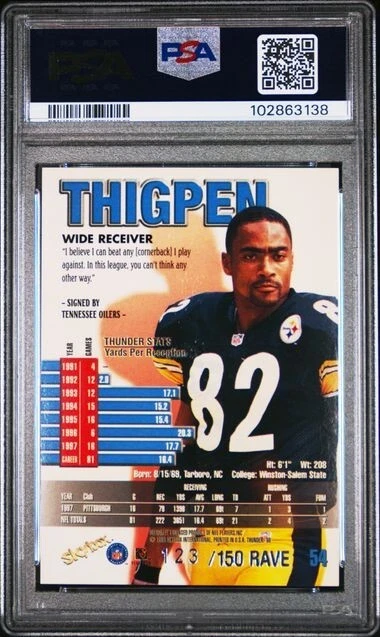 1998 Skybox Thunder YANCY THIGPEN Steelers RAVE 123/150 Rare PSA 7.5 Total Pop 1 - Image 2 of 2