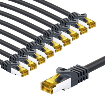 Patchkabel CAT 6A S/FTP (PiMF),500MHz mit CAT 7 Rohkabel, 3 m, schwarz, 10er Set