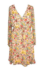 New LOFT XS Wrap Dress Garden Flounce Peach Floral A Line Long Sleeve Pink NWT