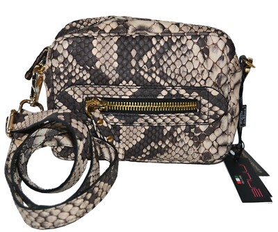 NWT Innue Made in Italy Crossbody Python Embossed Leather Womens Camera Bag 