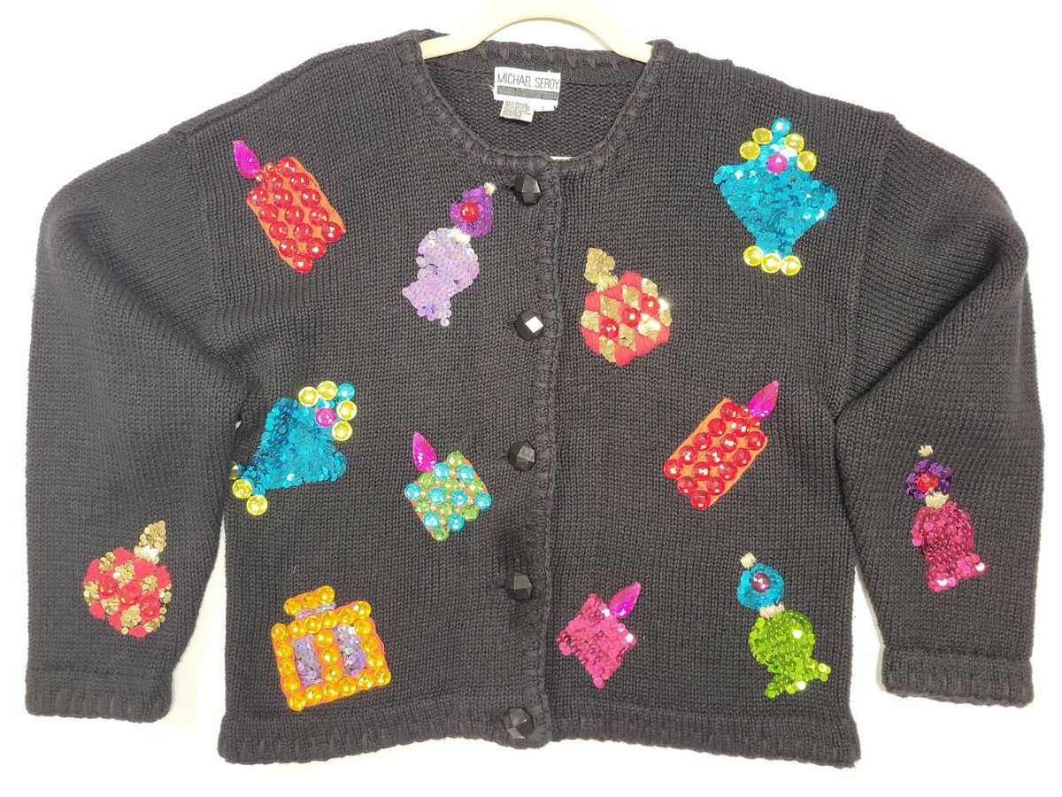 WOMAN'S VINTAGE 1980's MICHAEL SEROY BLACK KNIT BEADED