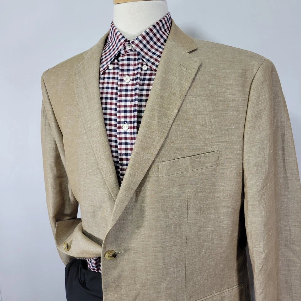Abrigo Blazer Deportivo Para Hombre Alan River Dos Botones Beige Algodón Lino Sarga Talla 46L Foto 4 de 4