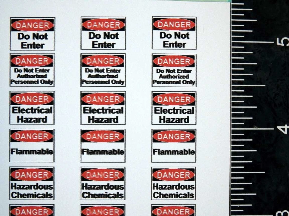 O Scale OSHA Danger Industrial Red Signs 2mil Vinyl Decals Cut Peel Stickers - Image 2 of 4