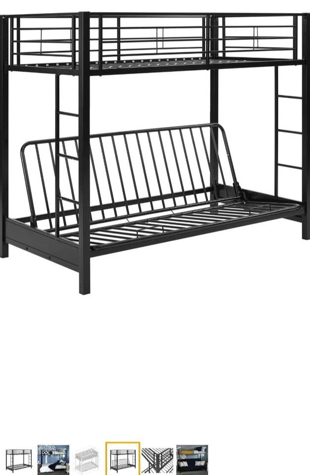 Walker Edison Elodie Urban Industrial Twin over Futon Metal Bunk Bed, Twin Size, - Image 2 of 4