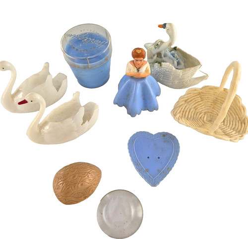 Vintage Wedding Cake Topper Swans, Bonbonierre Various Items 1950s 60s